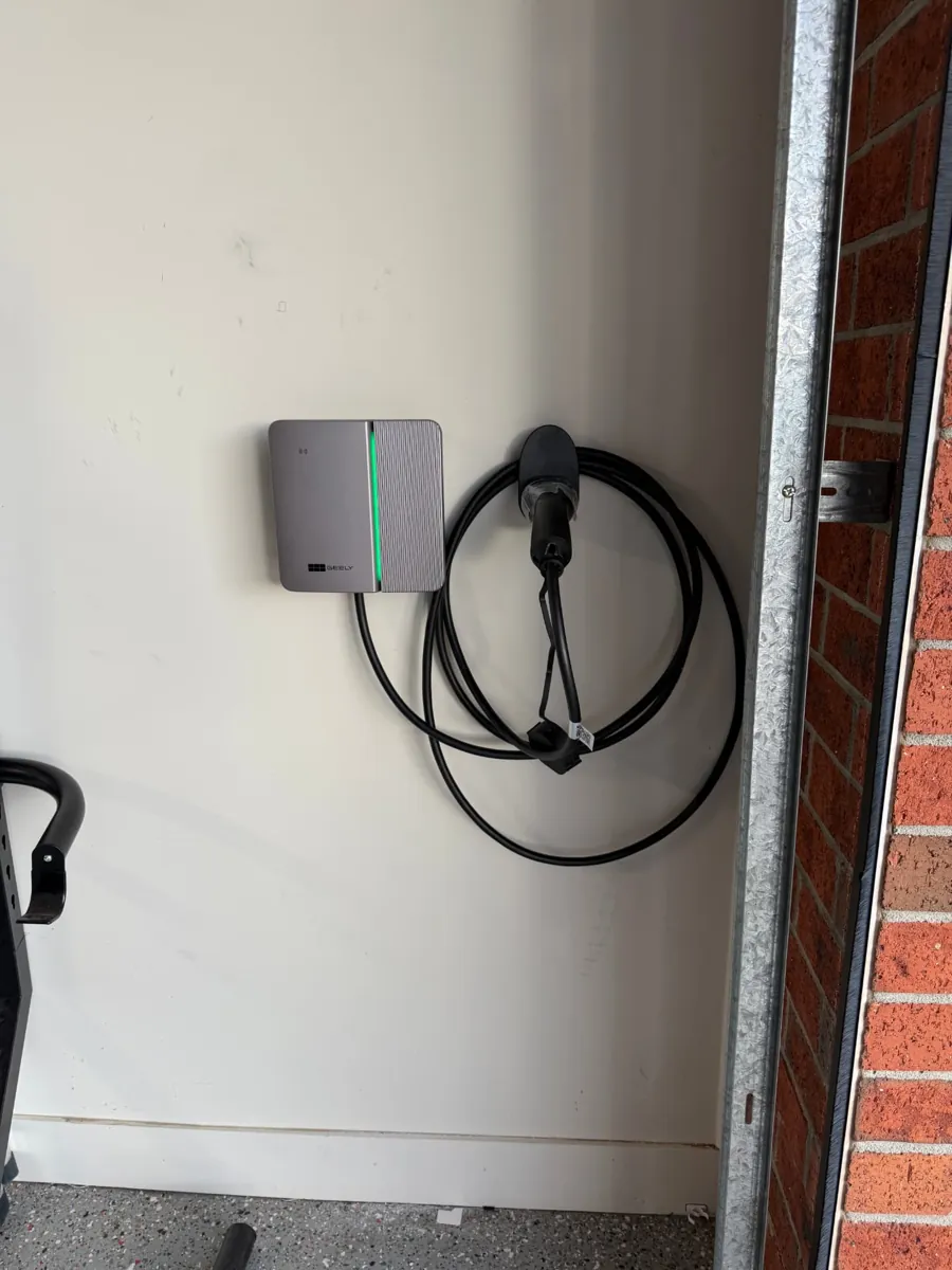 Geely EV charger installed on a garage wall