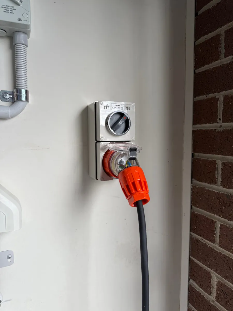 32 amp weatherproof EV charging outlet with isolator switch
